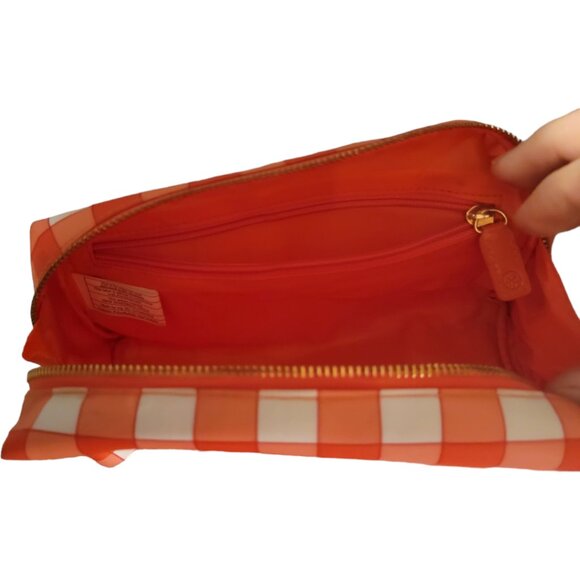 Mid Size Cosmetic pouch with orange - white checkered print - Picture 3 of 3